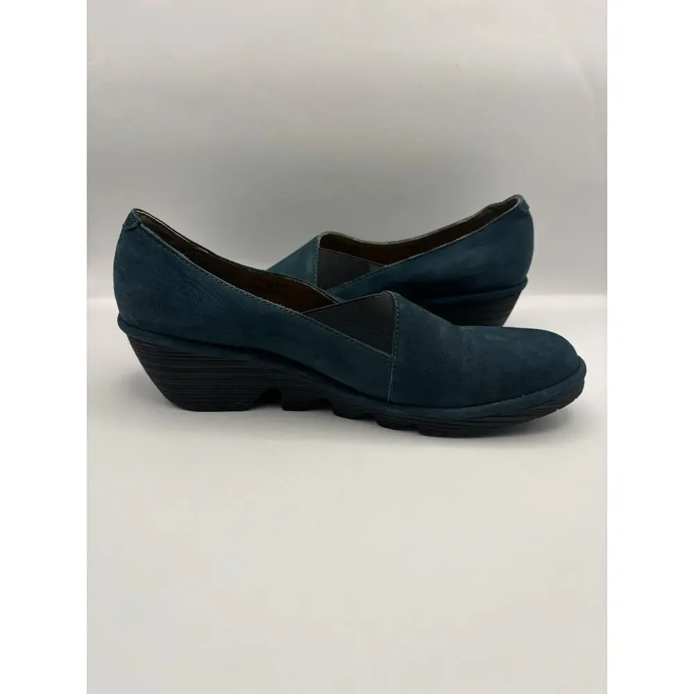 Fly London Peso Leather Blue Wedges Size 39 (Women 8-8.5)